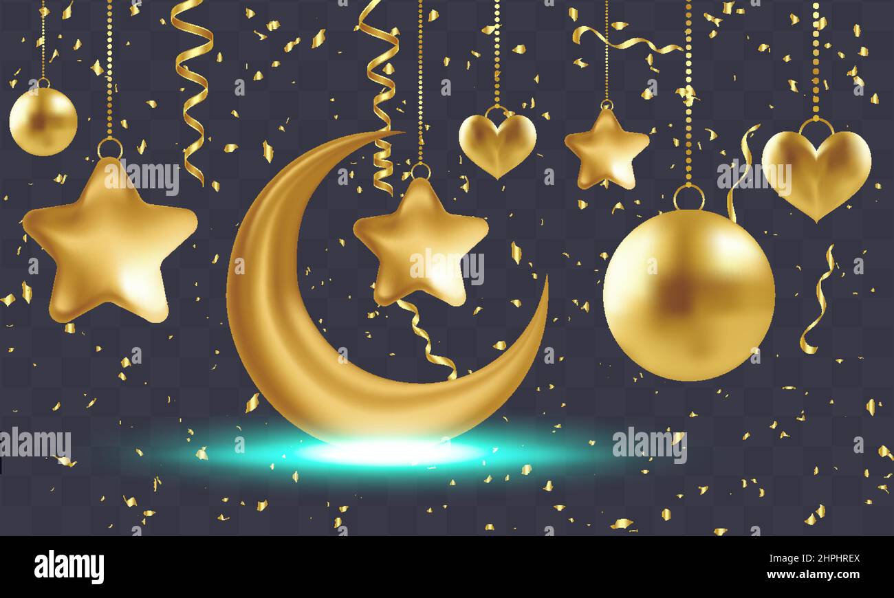 Islamisches Fest Gruß ramadan Kareem, eid-mobarok Vektor-Design mit schönen  Konfetti-Hintergrund, Halbmond, Laterne, Stern, Kreis und Ornam  Stock-Vektorgrafik - Alamy