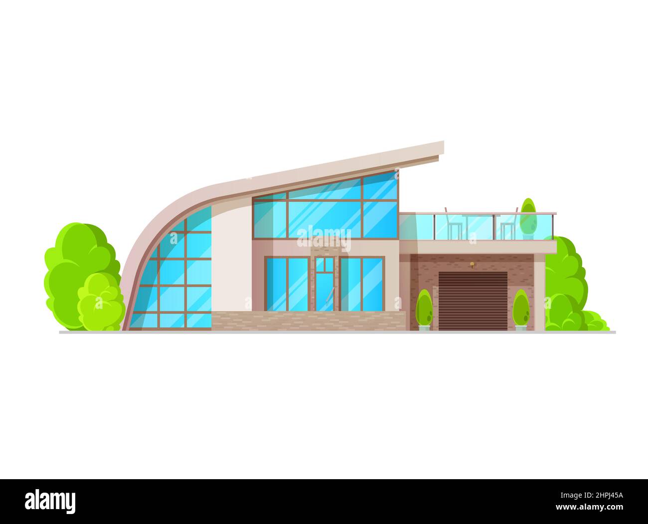 Luxuriöses Haus außen mit Terrasse in einer Wohngegend. Luxus Vektor-Cottage-Gebäude, ländliche Wohnung. Residenz Wohnung des Modus Stock Vektor