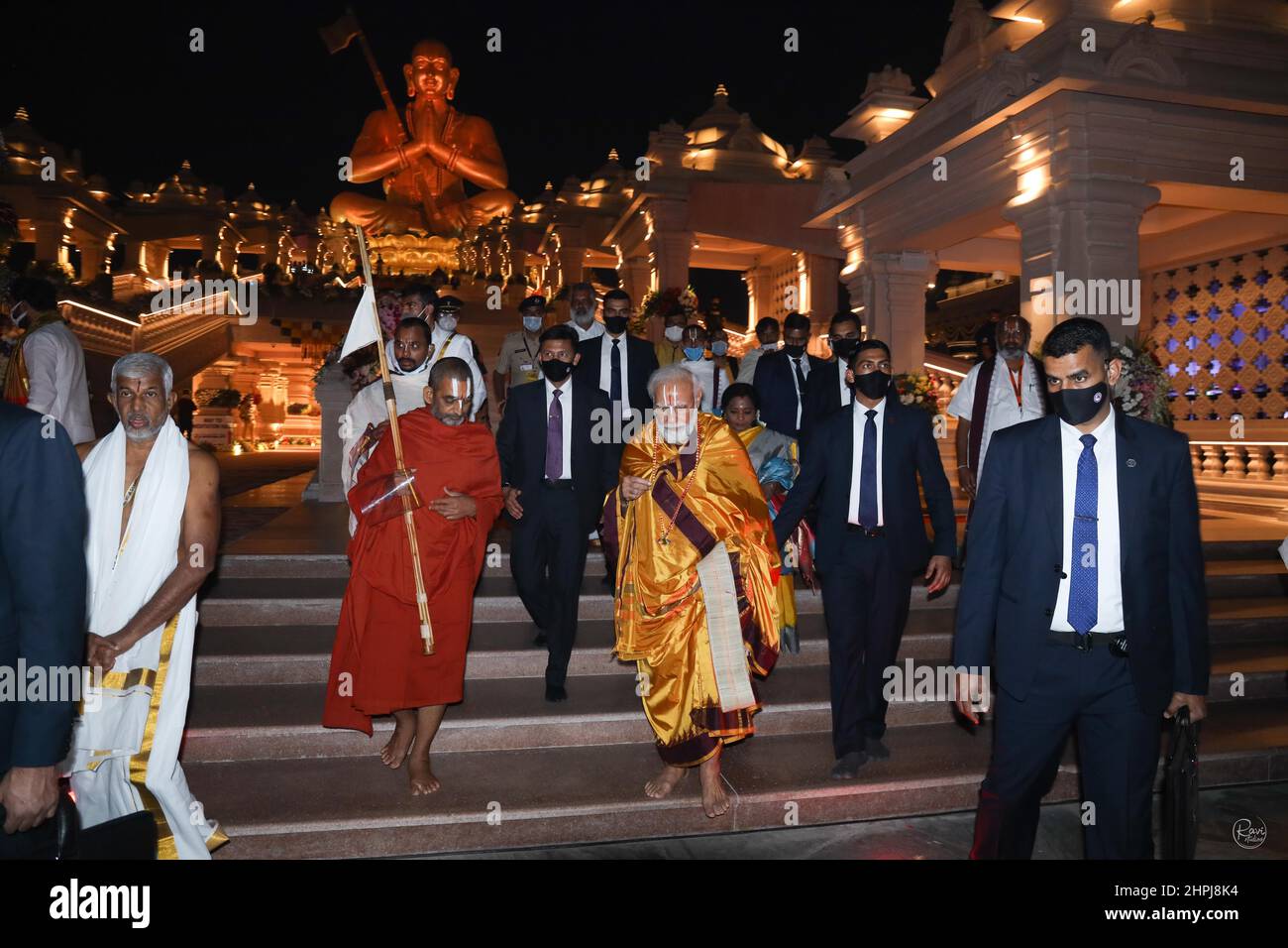 Widmung der Ramanuja-Statue der Gleichheit, Chinna Jeeyar Swamy mit Narendra Modi, Hyderabad, Telengana, Indien Stockfoto
