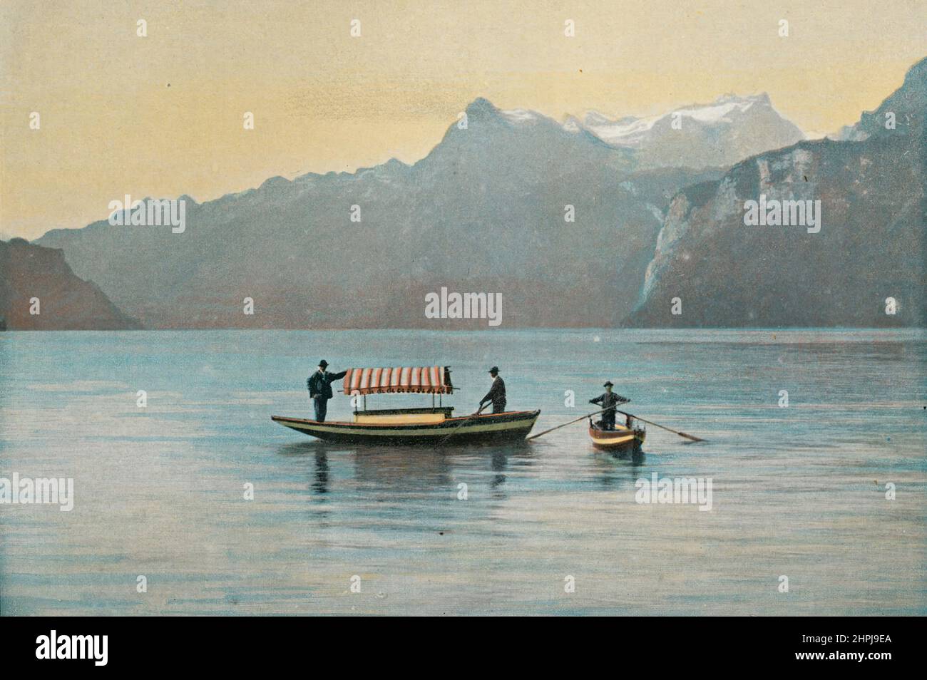 LE LAC DES QUATRE KANTONE Autour Du Monde - Suisse 1895 - 1900 (1) - 19. Jahrhundert französisch kolorierter Fotografie-Druck Stockfoto