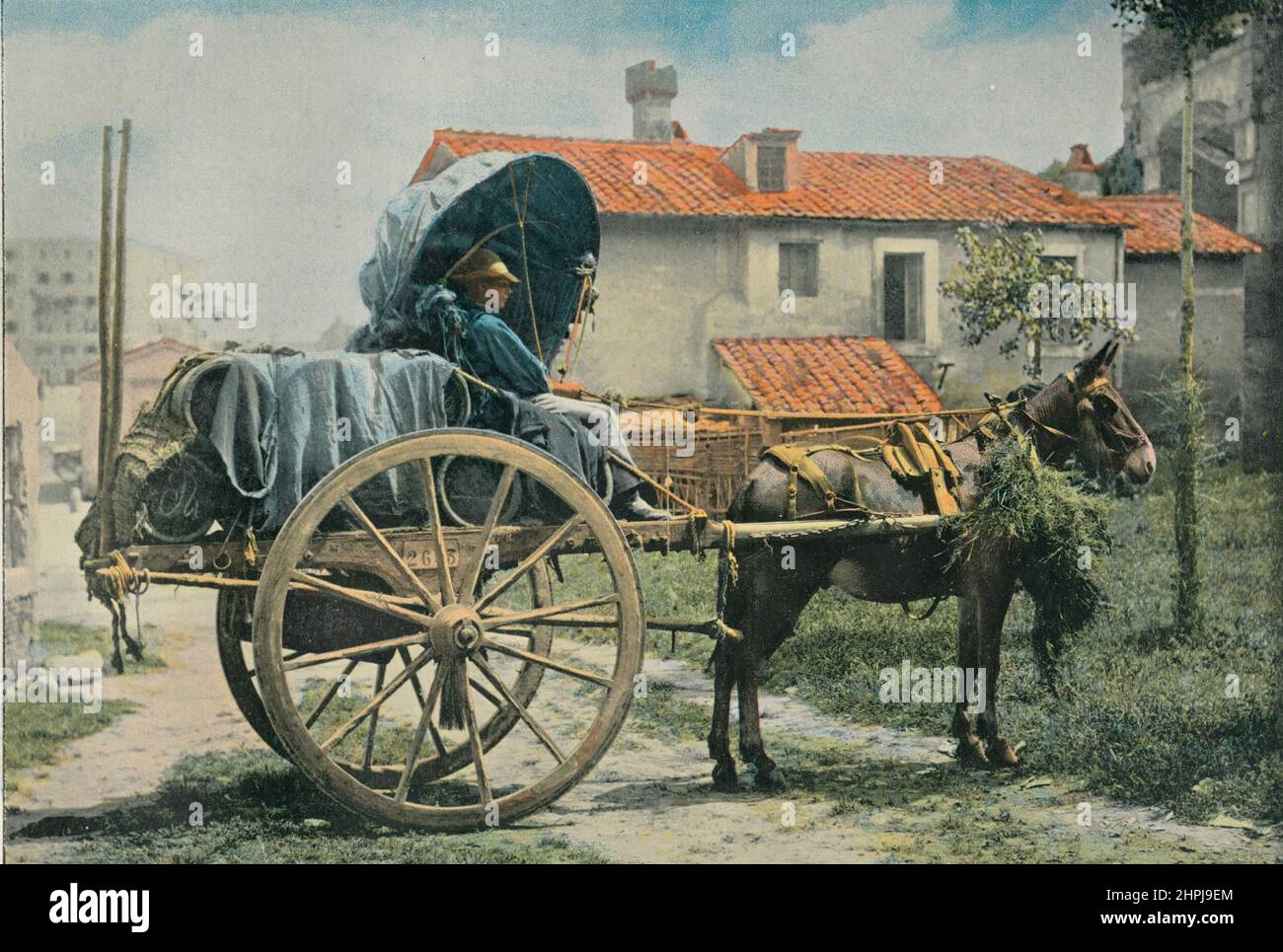 CHARRETIER CONDUISANT DU VIN ENVIRONS OE ROM. Autour Du Monde - Italie 1895 - 1900 (3) - 19. Jahrhundert französischer Farbfotografiedruck Stockfoto