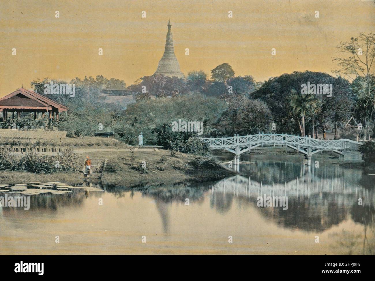 RANGUN. JARDIN ÖFFENTLICH. Autour Du Monde Birmanie - Birma 1895 - 1900 Sites et Paysages (3) - 19. Jahrhundert französisch kolorierter Fotografie-Druck Stockfoto