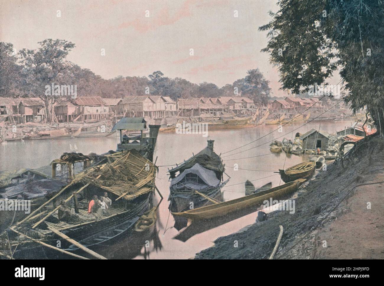 PORT DE MANDALAY. Autour Du Monde Birmanie - Birma 1895 - 1900 Sites et Paysages (6) - 19. Jahrhundert französisch kolorierter Fotografie-Druck Stockfoto
