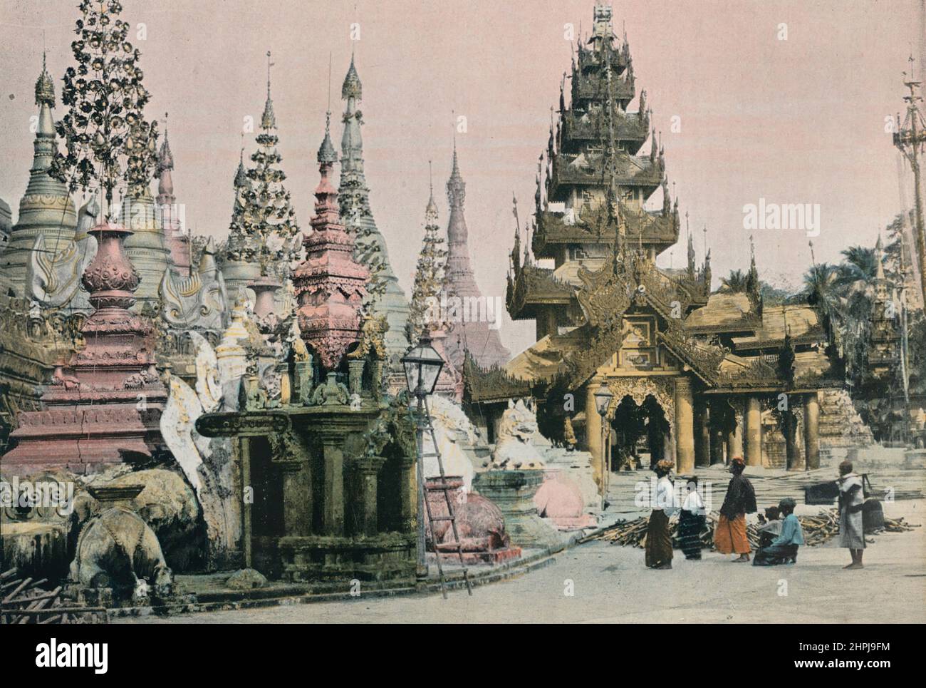 RANGOO.N. PAGODE DE CHOUE DAGOUN. XCI. Autour Du Monde Birmanie - Birma 1895 - 1900 Sites et Paysages (4) - 19. Jahrhundert französisch kolorierter Fotografie-Druck Stockfoto