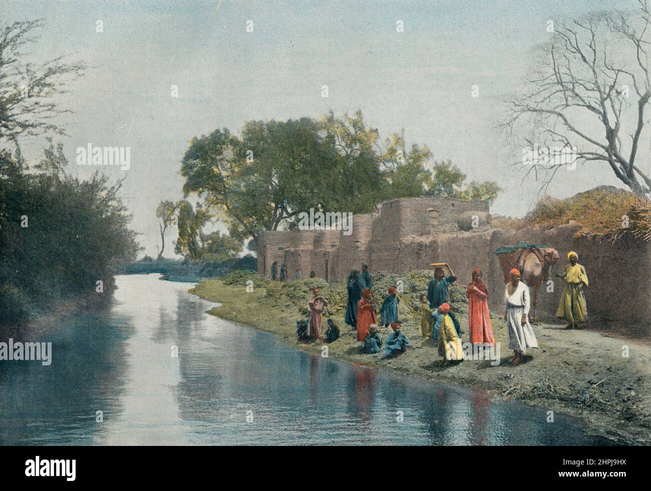 DORF ARABE. Autour Du Monde Egypte Paysages Monuments 1895 - 1900 (5) - 19. Jahrhundert französisch kolorierte Fotografie-Druck Stockfoto