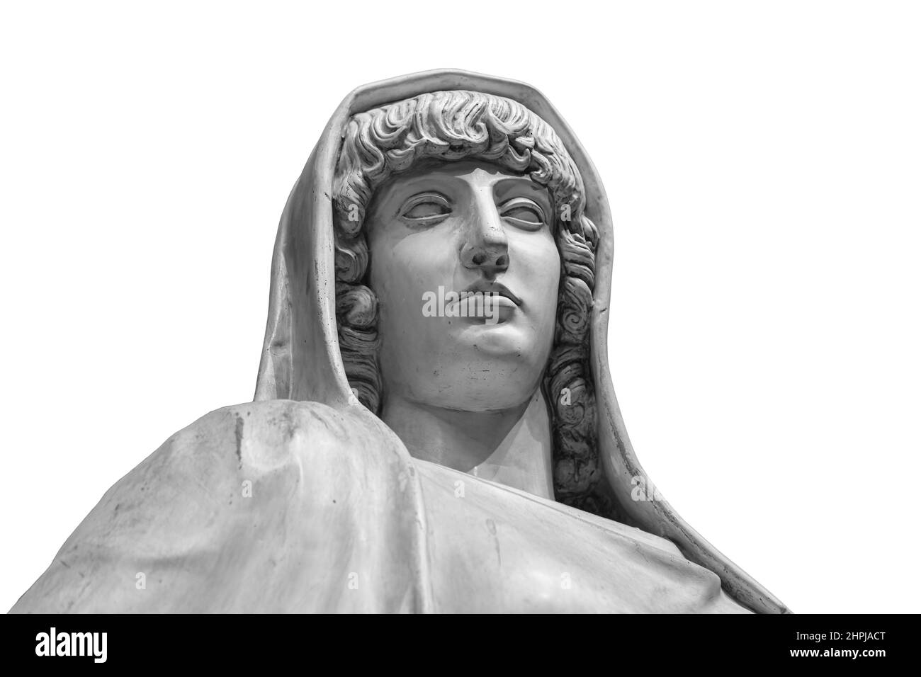 Vesta römische Göttin des Herdes, der Heimat und der Familie in der römischen Religion. Antike Büste isoliert auf einem weißen Hintergrund mit Beschneidungspfad Stockfoto