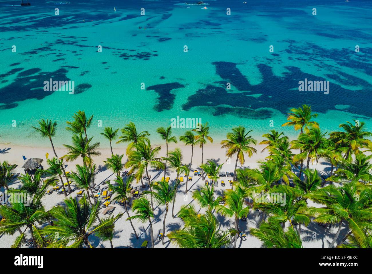 Luftaufnahme des tropischen Strandes. Punta Cana, Dominikanische Republik Stockfoto