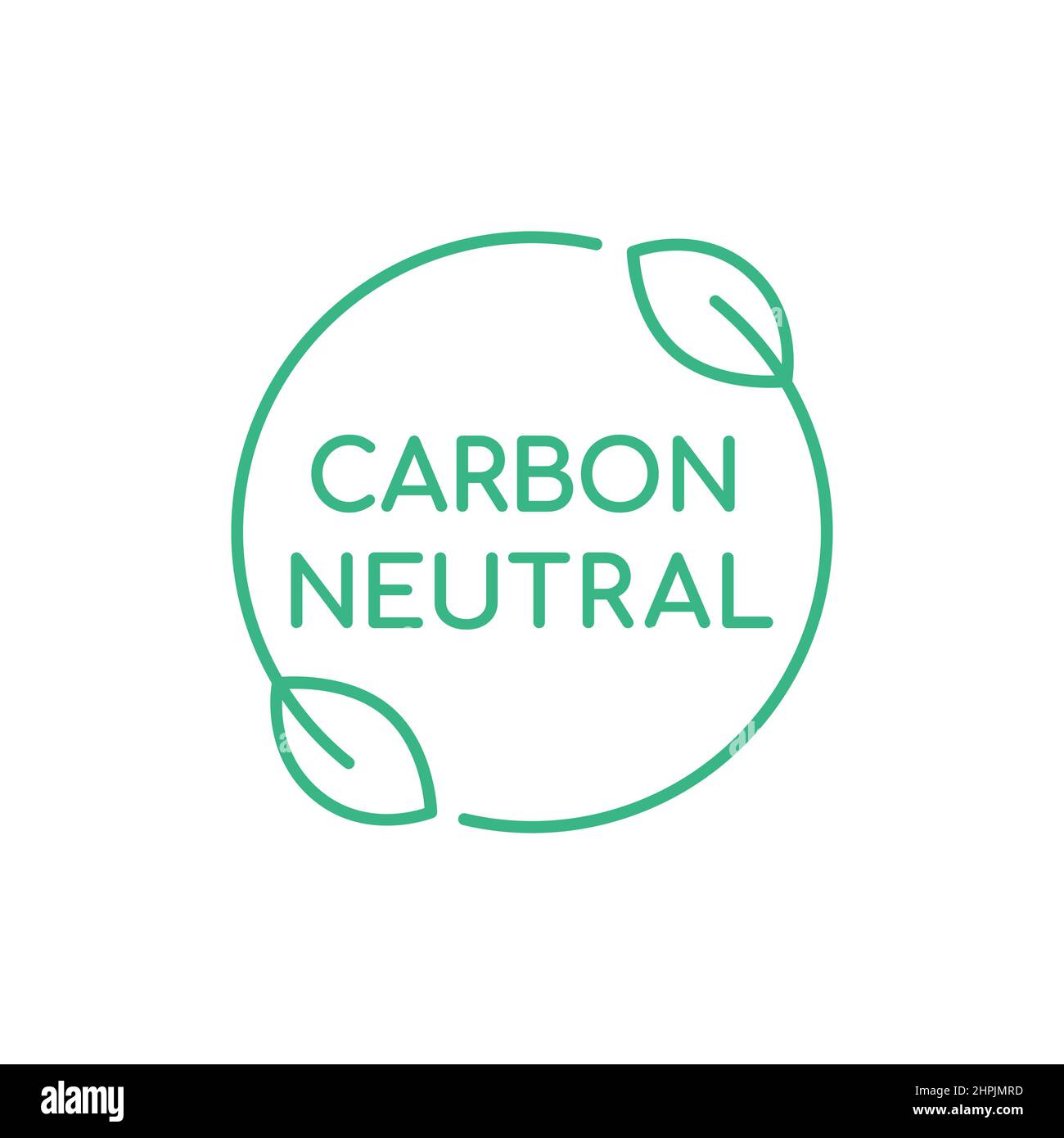 CO2-Neutralzeichen oder -Symbol. Grüne Blätter im Kreis. Symbol für biologisch abbaubare Produktverpackungen. Konzept für saubere Energie. Emissionsfrei. Vektor flach Stock Vektor