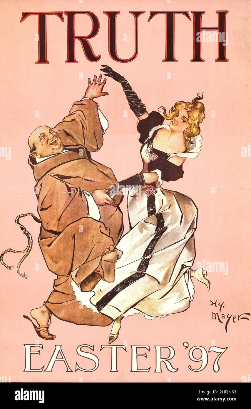 HY Mayer - Henry Mayer - Wahrheit - Ein Mönch hat eine ziemlich schöne Zeit mit einer Frau zu tanzen - Ostern 1897 Stockfoto