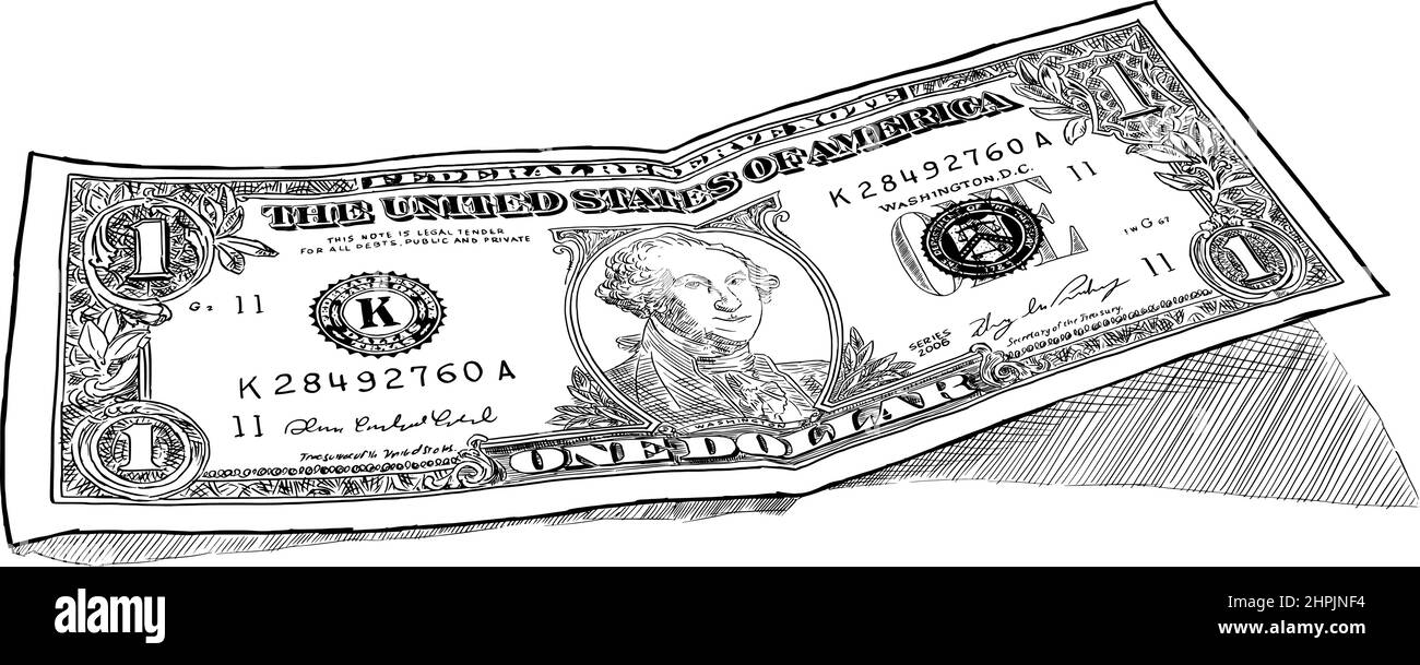 Vektor-Zeichnung einer Dollar-Rechnung oder Banknote Stock Vektor