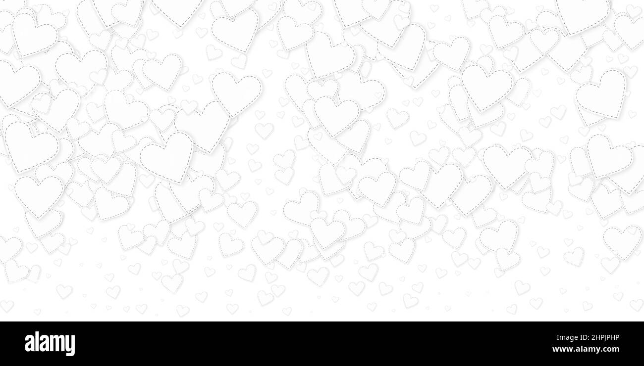 Weißes Herz liebt Konfettis. Valentinstag Gradient schönen Hintergrund. Fallende genähte Papier Herzen Konfetti auf weißem Hintergrund. Außergewöhnlicher Vektor i Stock Vektor