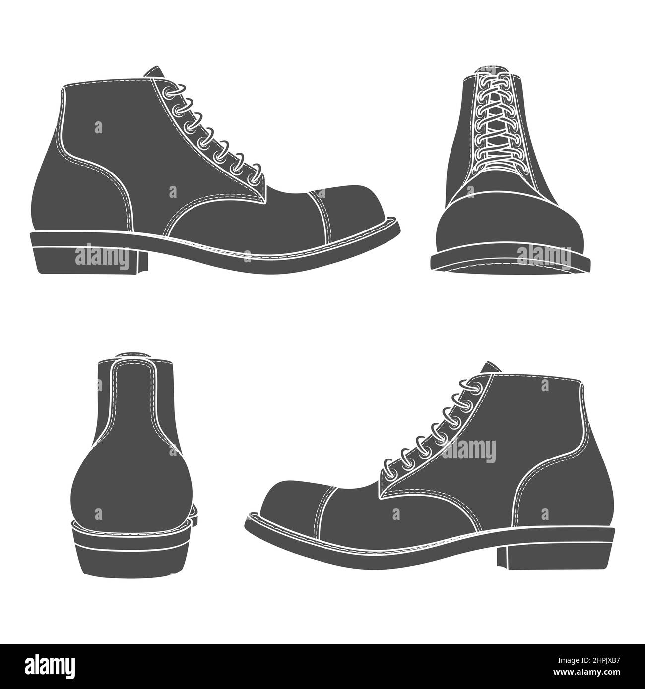 Set mit Schwarz-Weiß-Illustrationen mit klassischen Schuhen. Isolierte Vektorobjekte auf weißem Hintergrund. Stock Vektor