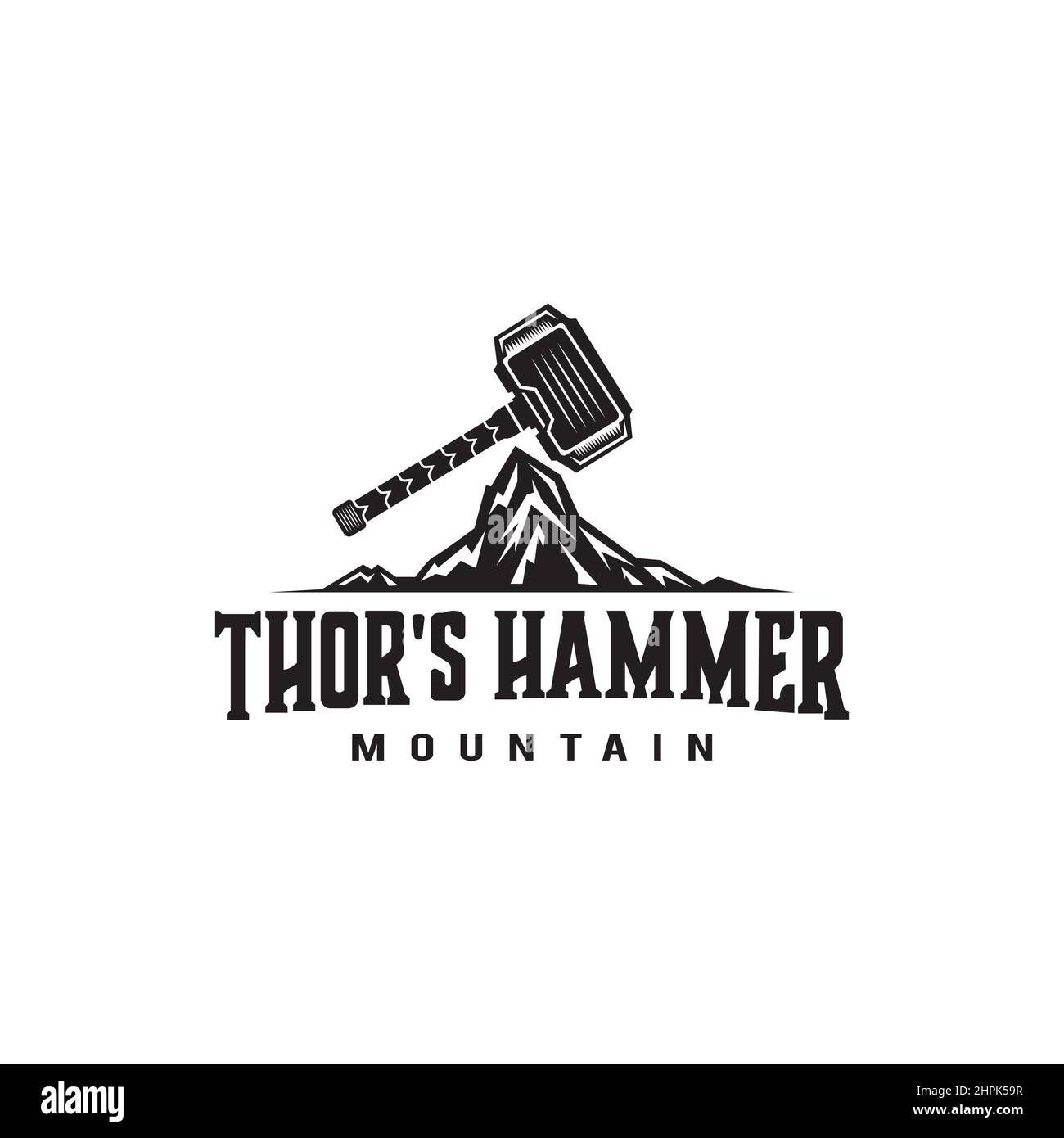Thors Hammer Illustration Design Logo auf dem Berg, Thunder god Vorlage, Symbol Stock Vektor