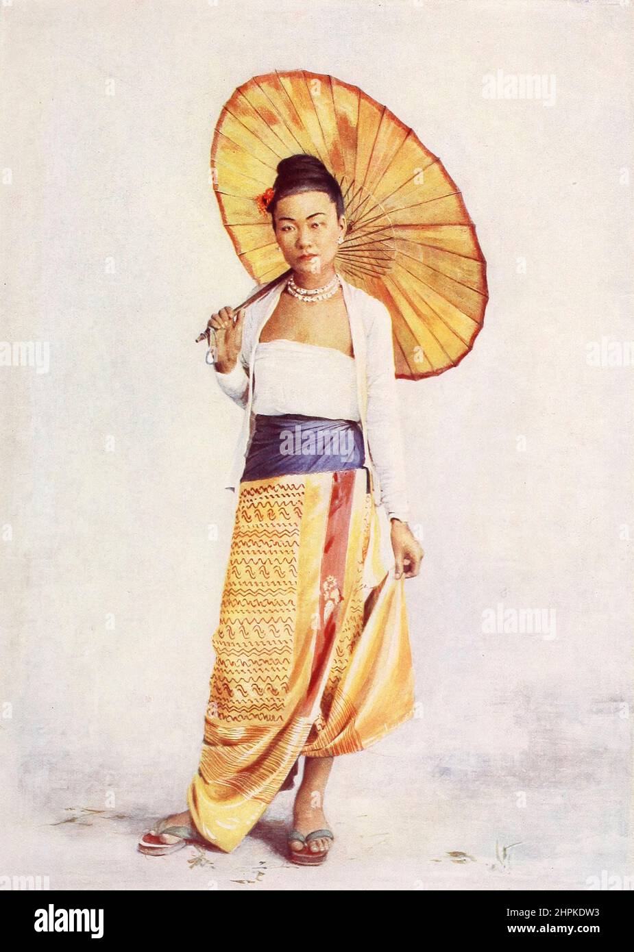 Eine burmesische Dame aus den lebenden Rassen der Menschheit : ein populärer illustrierter Bericht über die Bräuche, Gewohnheiten, Verfolgungen, Feste und Zeremonien der Rassen der Menschheit auf der ganzen Welt Band 1 von Sir Harry Hamilton Johnston, Henry Neville Hutchinson, Richard Lydekker und Dr. A. H. Keane veröffentlicht London : Hutchinson & Co. 1902 Stockfoto