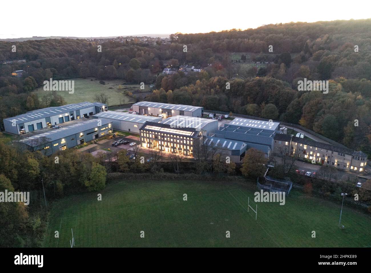 Park Valley Mill, Menging Rooms, Lockwood, Huddersfield, West Yorkshire, Restauriert, ehemaliger Glanz. Stockfoto