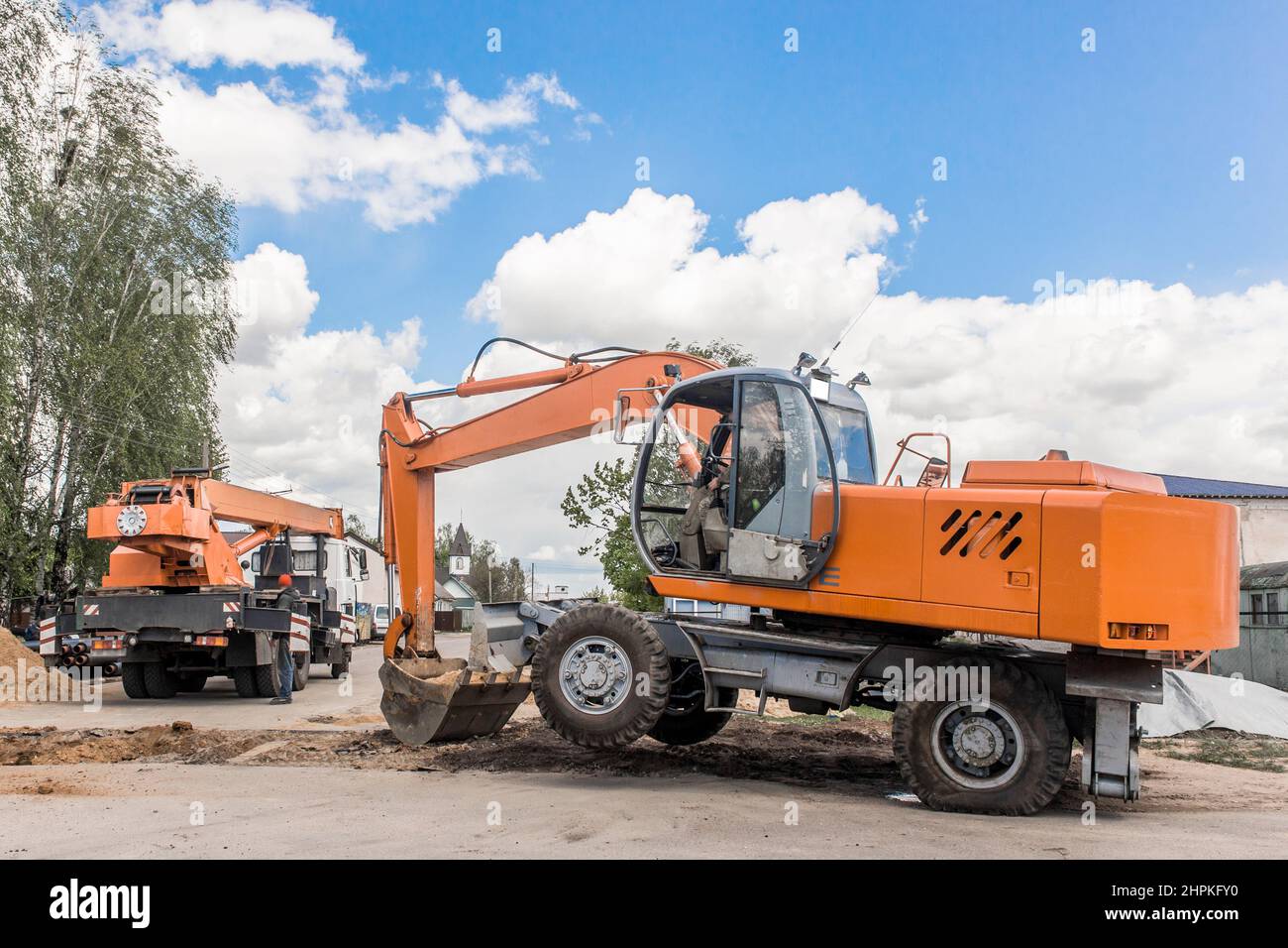 Bagger Schwere industrielle Maschinen Grabungsgeräte Aushubarbeiten Industrie auf der Baustelle. Stockfoto