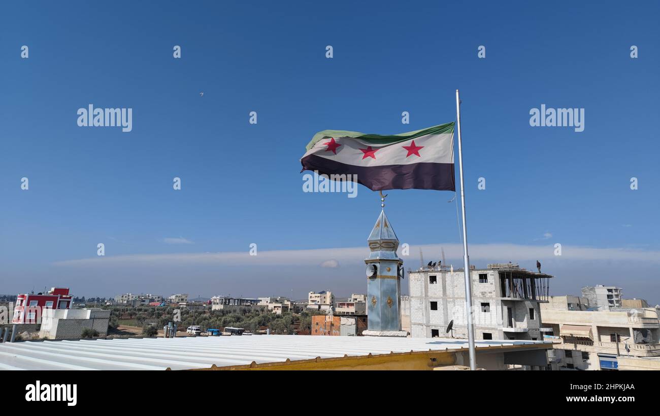 Flagge der syrischen Nationalen Koalition, syrische Übergangsregierung. Die Unabhängigkeitsflagge. Stockfoto