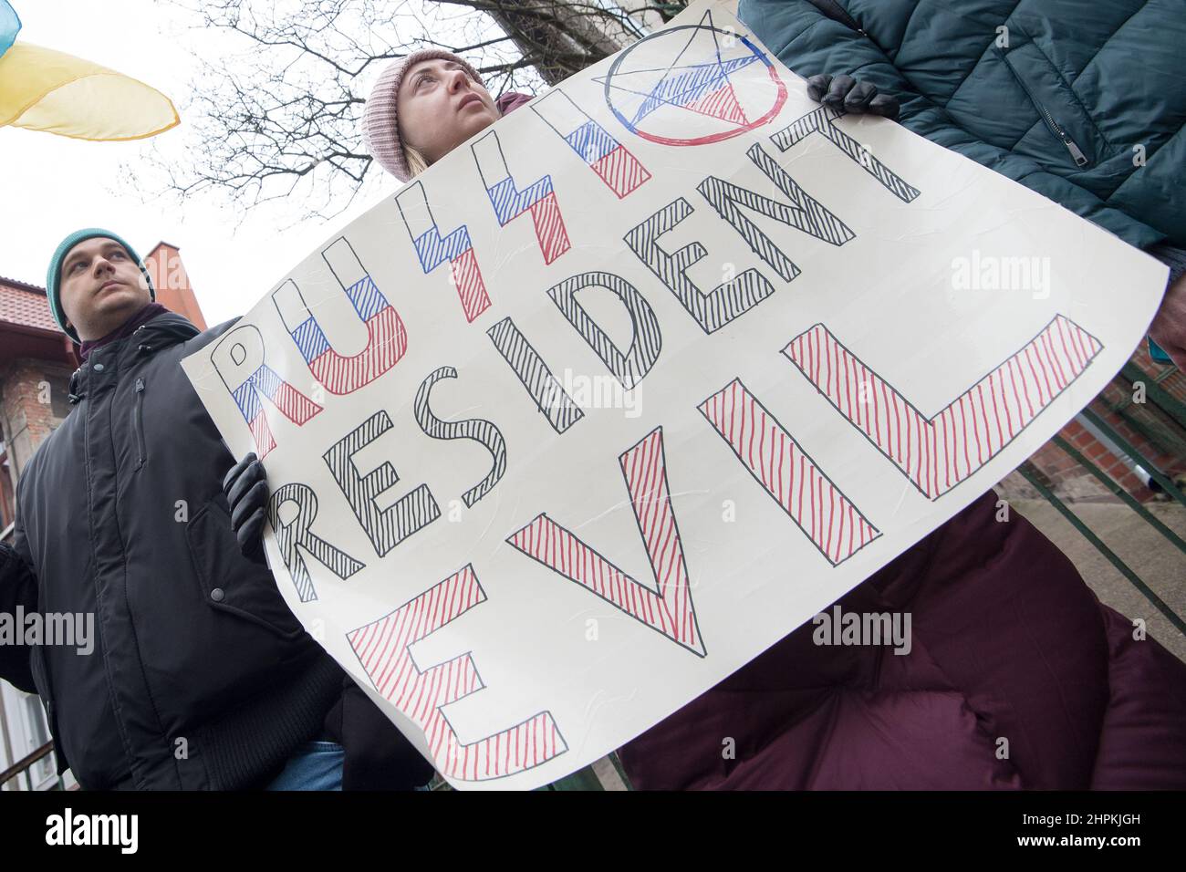 Anti-Krieg-Protest der Ukrainer der russischen Kriegsdrohung. Danzig, Polen, Februar 16th 2022 © Wojciech Strozyk / Alamy Stock Photo Stockfoto