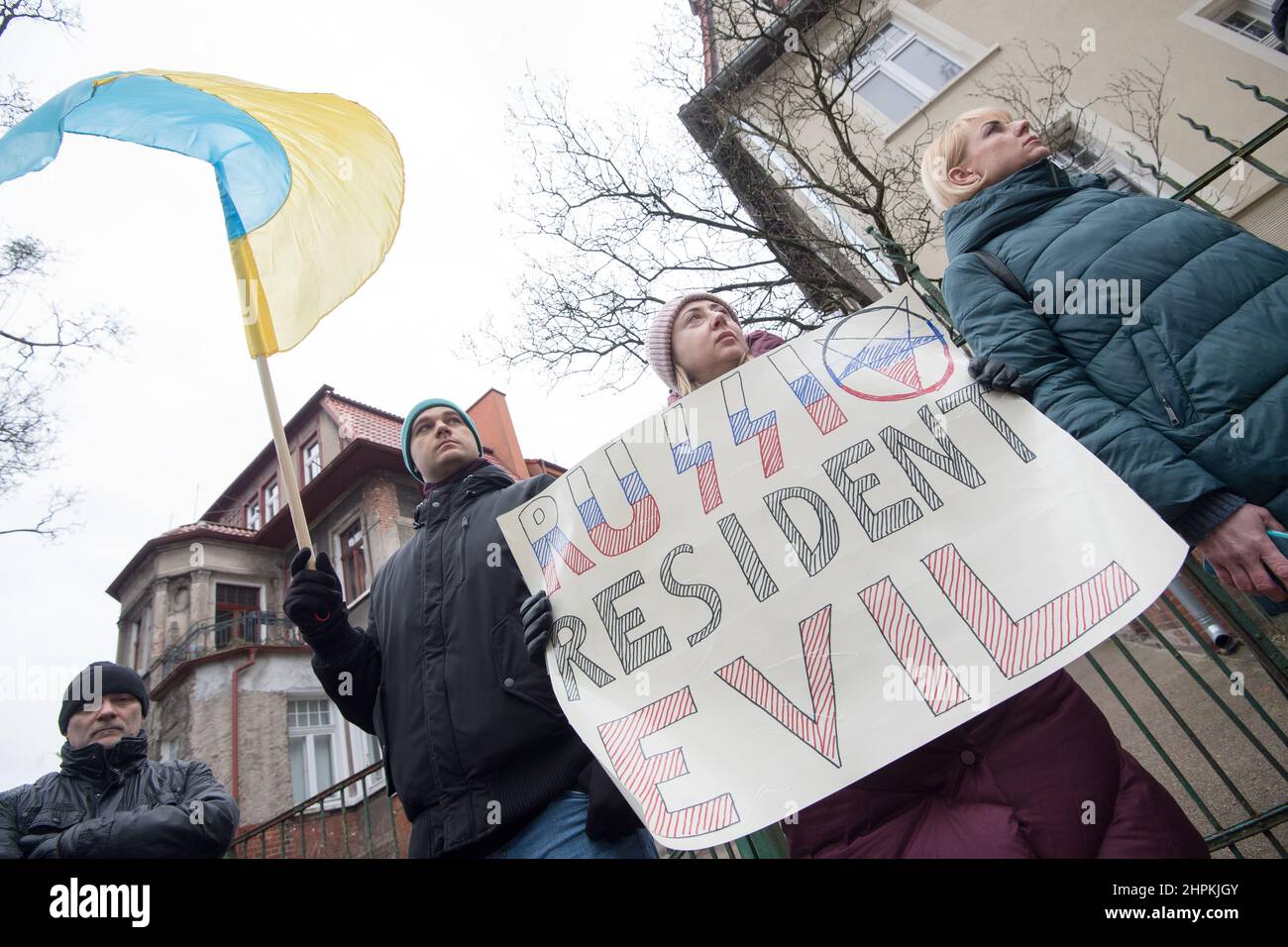 Anti-Krieg-Protest der Ukrainer der russischen Kriegsdrohung. Danzig, Polen, Februar 16th 2022 © Wojciech Strozyk / Alamy Stock Photo Stockfoto