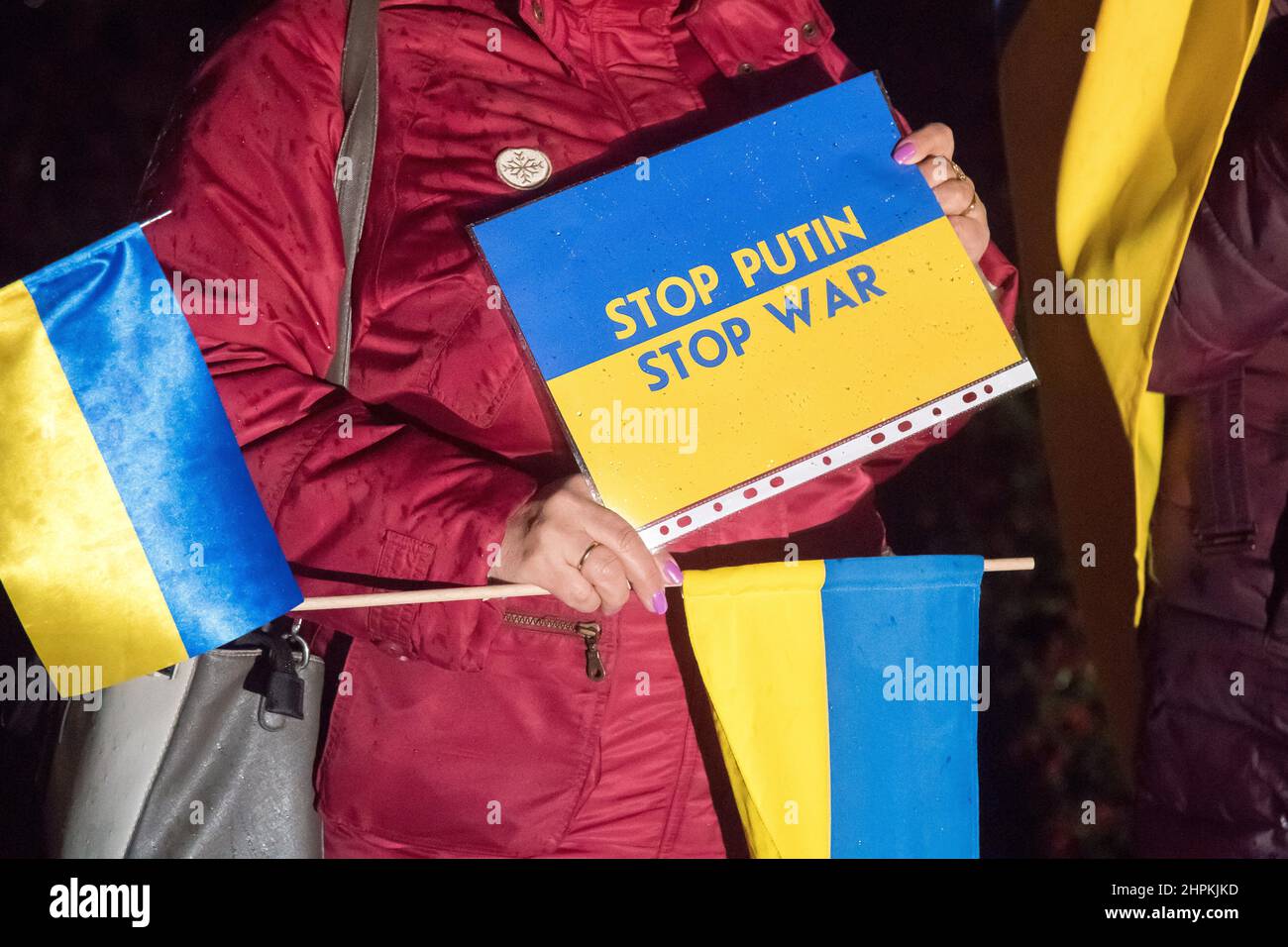 Anti-Krieg-Protest der Ukrainer der russischen Kriegsdrohung. Danzig, Polen, Februar 16th 2022 © Wojciech Strozyk / Alamy Stock Photo Stockfoto