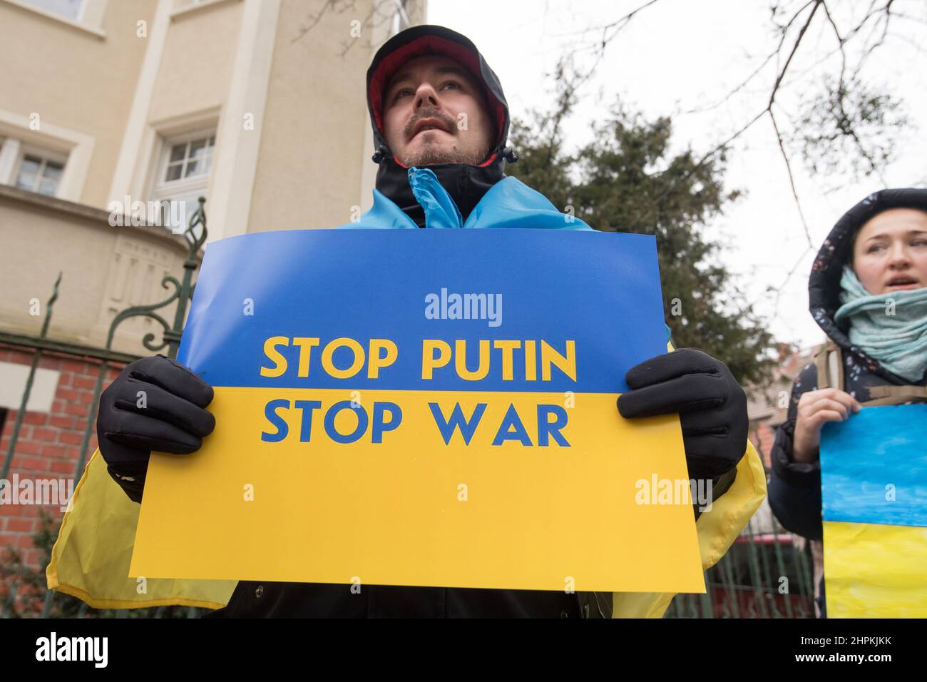 Anti-Krieg-Protest der Ukrainer der russischen Kriegsdrohung. Danzig, Polen, Februar 16th 2022 © Wojciech Strozyk / Alamy Stock Photo Stockfoto