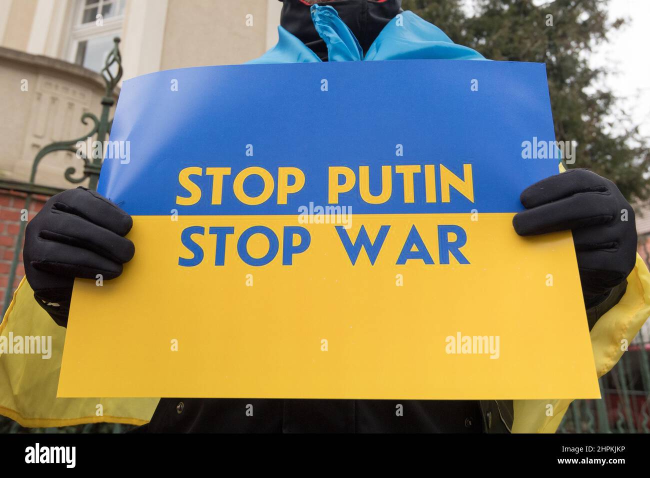 Anti-Krieg-Protest der Ukrainer der russischen Kriegsdrohung. Danzig, Polen, Februar 16th 2022 © Wojciech Strozyk / Alamy Stock Photo Stockfoto