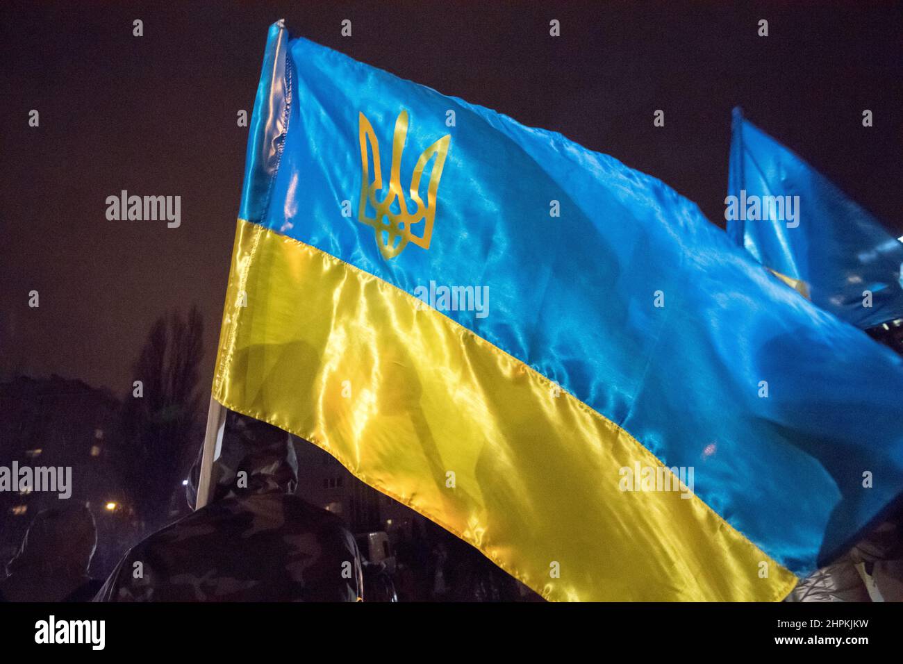 Anti-Krieg-Protest der Ukrainer der russischen Kriegsdrohung. Danzig, Polen, Februar 16th 2022 © Wojciech Strozyk / Alamy Stock Photo Stockfoto