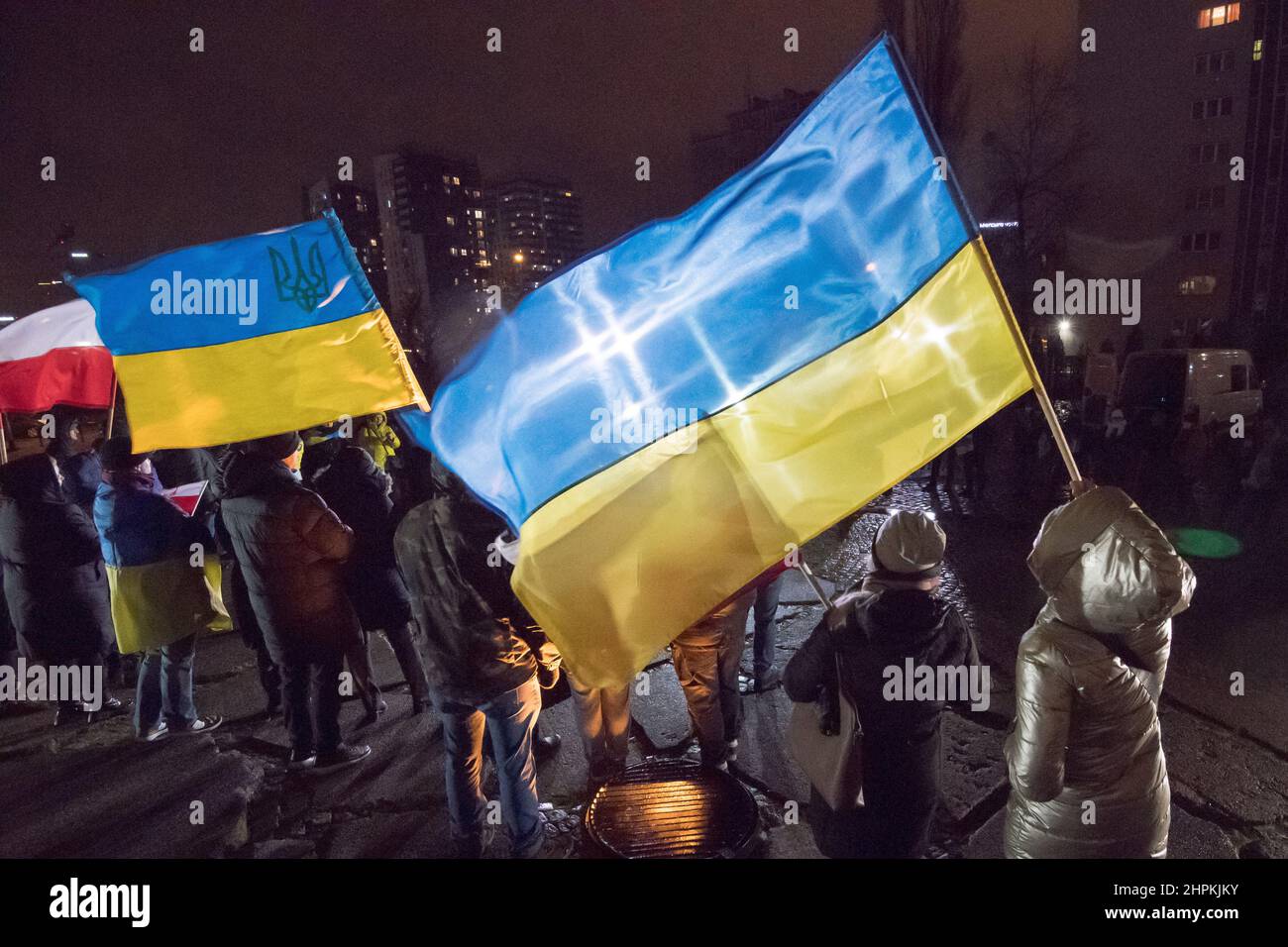 Anti-Krieg-Protest der Ukrainer der russischen Kriegsdrohung. Danzig, Polen, Februar 16th 2022 © Wojciech Strozyk / Alamy Stock Photo Stockfoto