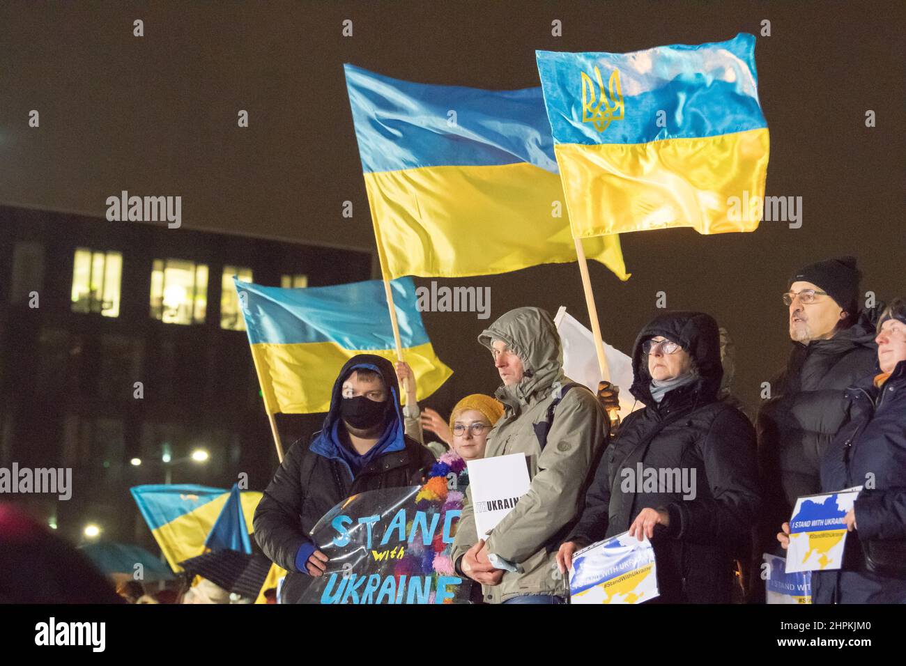 Anti-Krieg-Protest der Ukrainer der russischen Kriegsdrohung. Danzig, Polen, Februar 16th 2022 © Wojciech Strozyk / Alamy Stock Photo Stockfoto