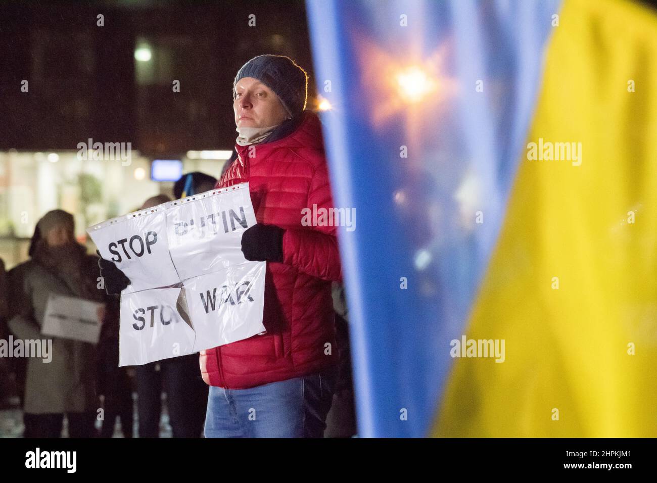 Anti-Krieg-Protest der Ukrainer der russischen Kriegsdrohung. Danzig, Polen, Februar 16th 2022 © Wojciech Strozyk / Alamy Stock Photo Stockfoto