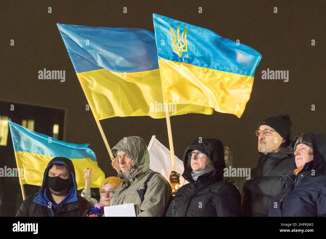 Anti-Krieg-Protest der Ukrainer der russischen Kriegsdrohung. Danzig, Polen, Februar 16th 2022 © Wojciech Strozyk / Alamy Stock Photo Stockfoto