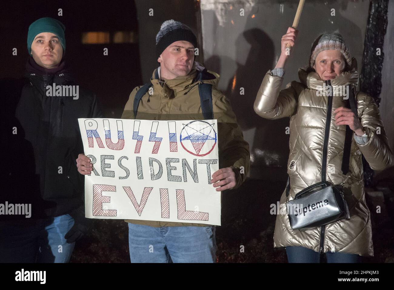 Anti-Krieg-Protest der Ukrainer der russischen Kriegsdrohung. Danzig, Polen, Februar 16th 2022 © Wojciech Strozyk / Alamy Stock Photo Stockfoto