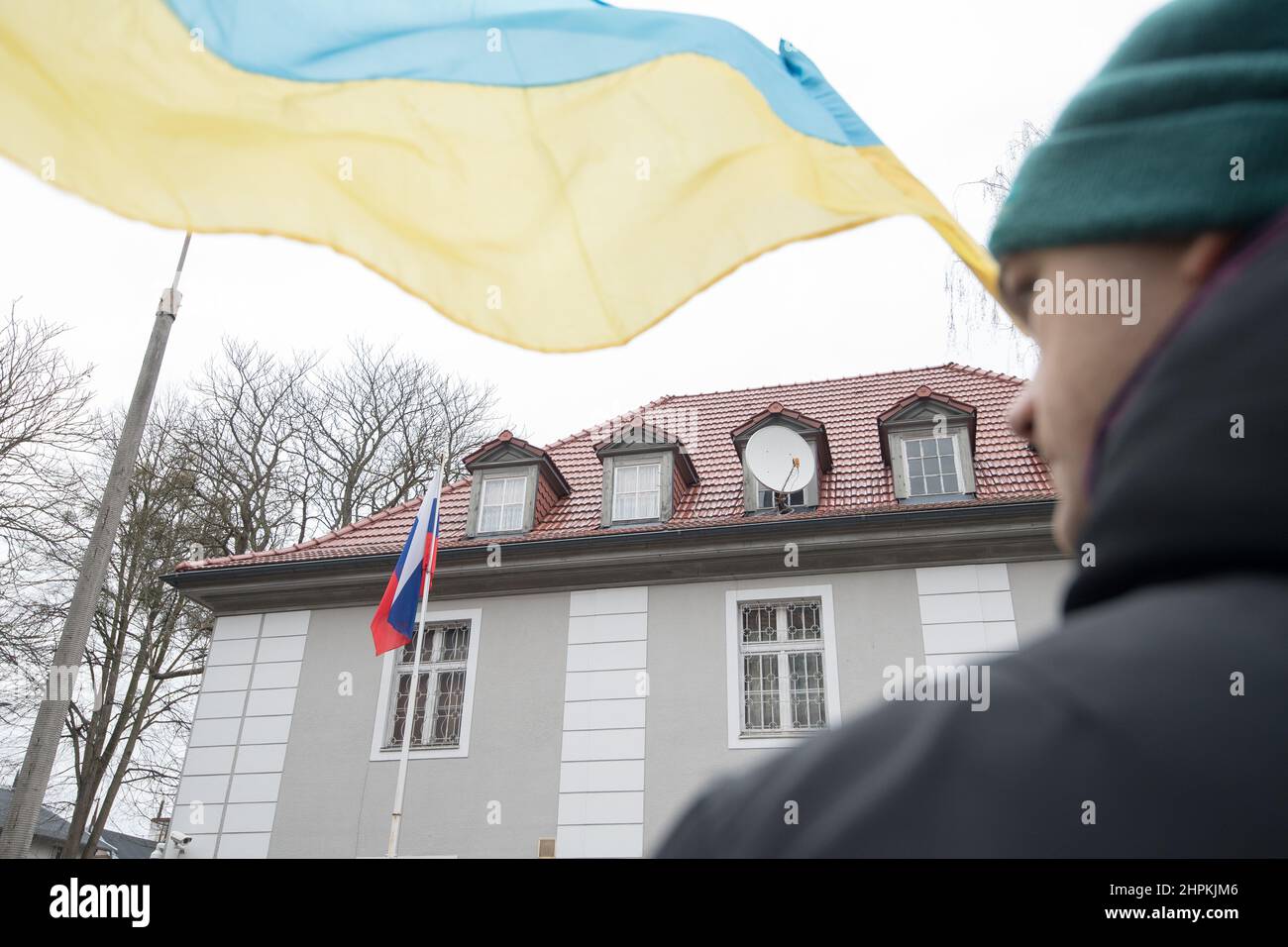 Anti-Krieg-Protest der Ukrainer der russischen Kriegsdrohung. Danzig, Polen, Februar 16th 2022 © Wojciech Strozyk / Alamy Stock Photo Stockfoto