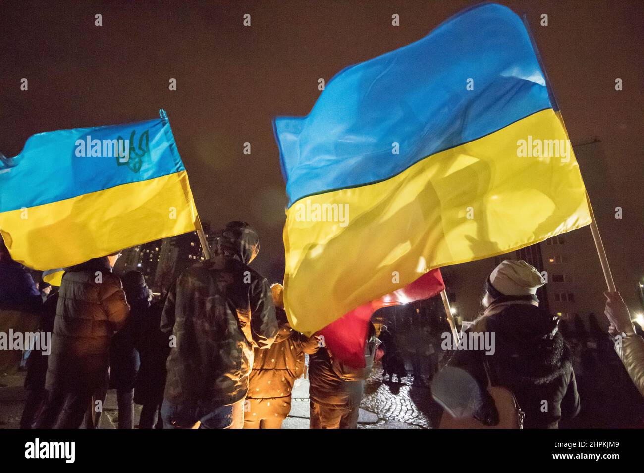Anti-Krieg-Protest der Ukrainer der russischen Kriegsdrohung. Danzig, Polen, Februar 16th 2022 © Wojciech Strozyk / Alamy Stock Photo Stockfoto