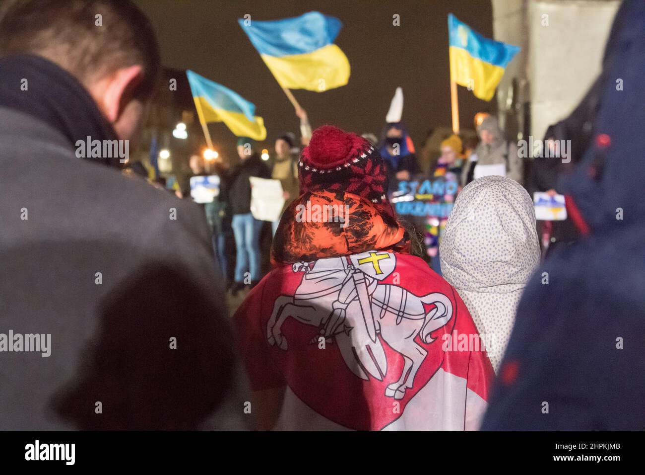 Anti-Krieg-Protest der Ukrainer der russischen Kriegsdrohung. Danzig, Polen, Februar 16th 2022 © Wojciech Strozyk / Alamy Stock Photo Stockfoto