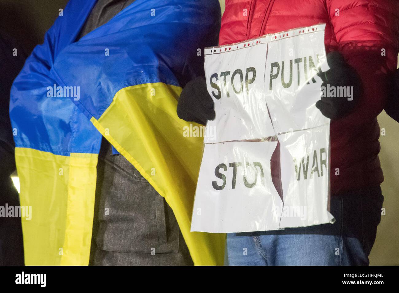 Anti-Krieg-Protest der Ukrainer der russischen Kriegsdrohung. Danzig, Polen, Februar 16th 2022 © Wojciech Strozyk / Alamy Stock Photo Stockfoto