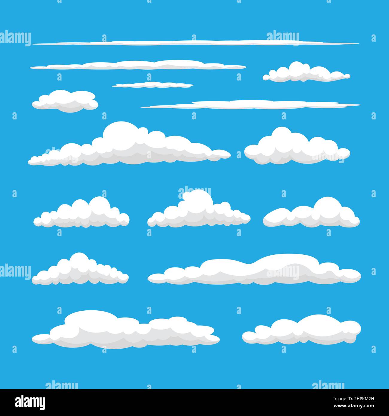 Wolke Cartoon Design Kollektion, weiße Farbe Wolke Form isoliert auf blauem Hintergrund Stock Vektor