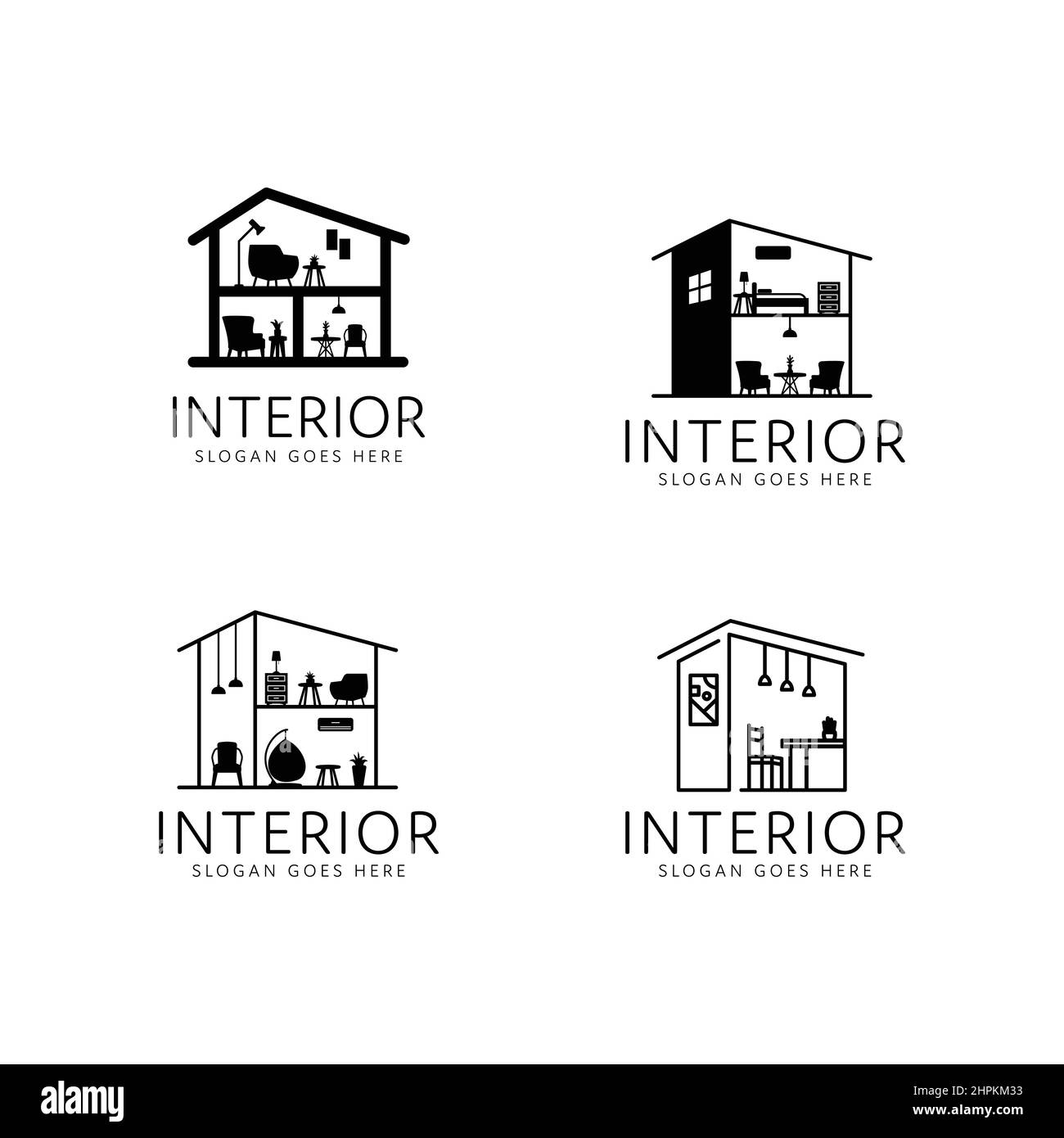 Einfaches Design im monoline-Stil der Logokollektion für den Innenbereich Stock Vektor