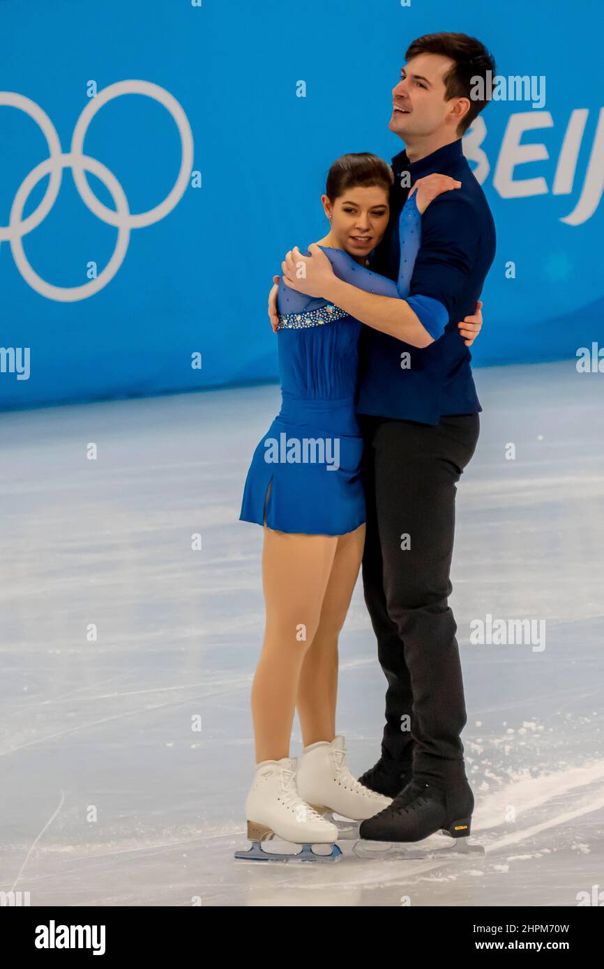 18. Februar 2022, Peking, Hebei, China: Severin KIEFER und Miriam ZIEGLER (AUT) treten während der Olympischen Winterspiele 2022 in Peking, Hebei, China, beim Pair Figure Skating Short Program im Capital Indoor Stadium auf. (Bild: © Walter G. Arce Sr./ZUMA Press Wire) Stockfoto