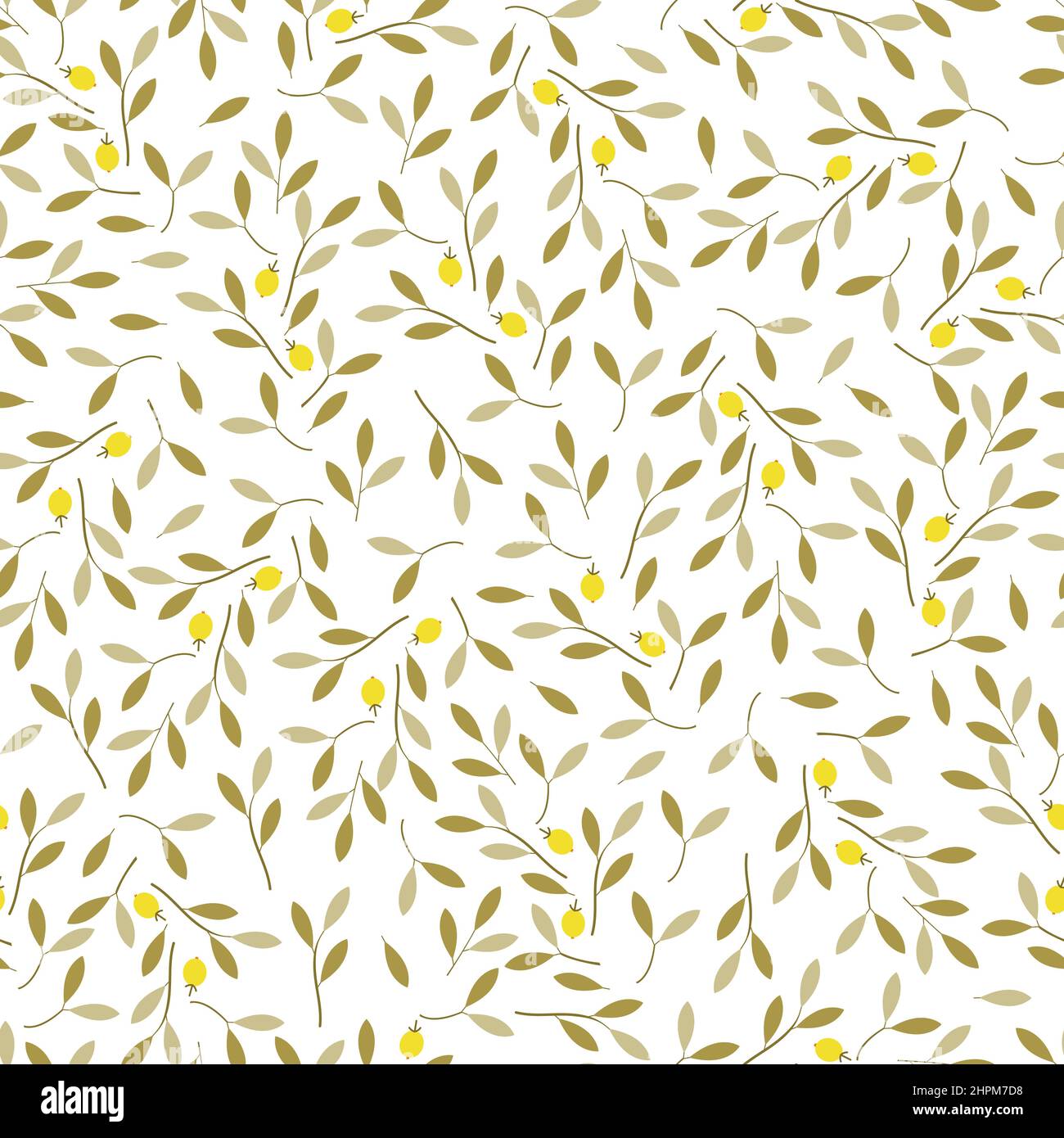 Stilvolles nahtloses Vektor-Blümchenmuster aus abstrakten Zweigen von Blättern und Früchten. Moderne Laub wiederholen Textur Hintergrund für Textil Stock Vektor