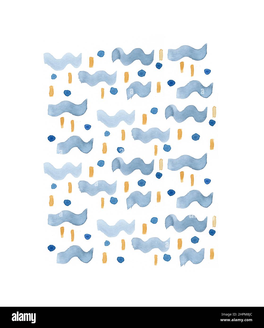 Indigo Waves Aquarell Hintergrund als welliges Marineblau mit orangen Wellen Poster gemalte Illustration Stockfoto