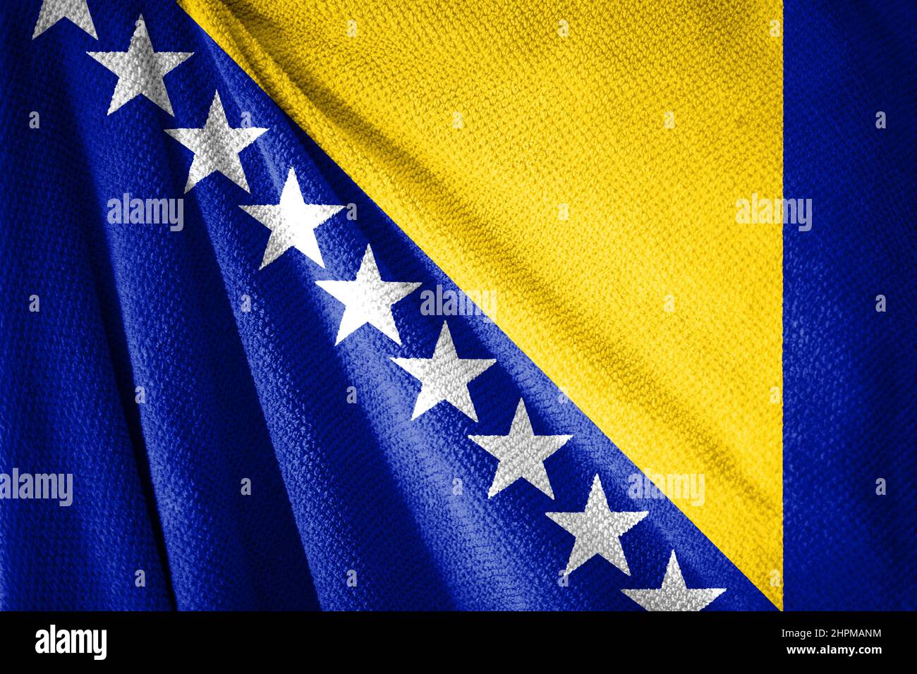 Bosnien und Herzegowina Flagge auf Handtuchoberfläche Illustration mit, Land Symbol Stockfoto