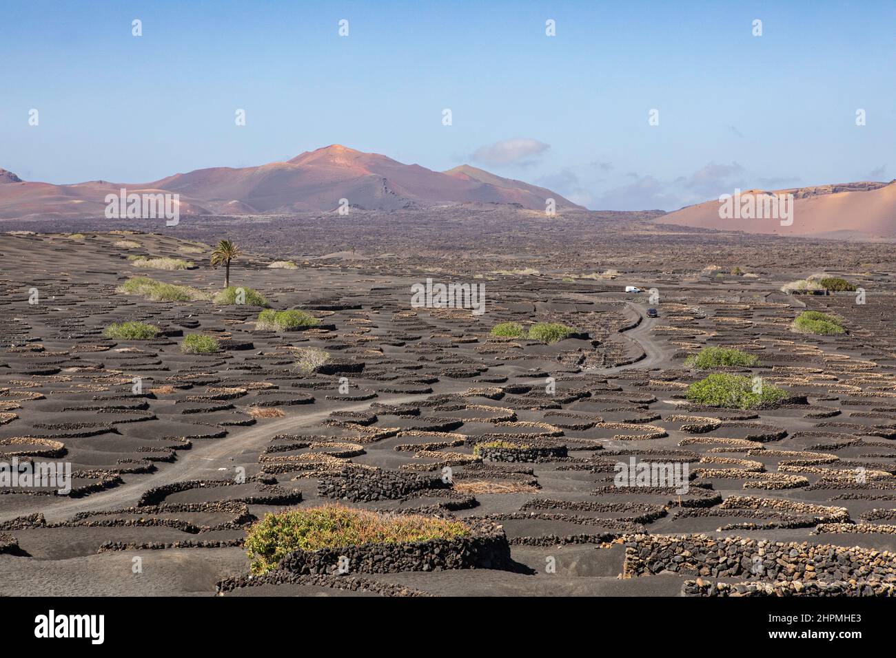 La Geria Weinanbaugebiet, Yaiza, Lanzarote, Kanarische Inseln. Stockfoto