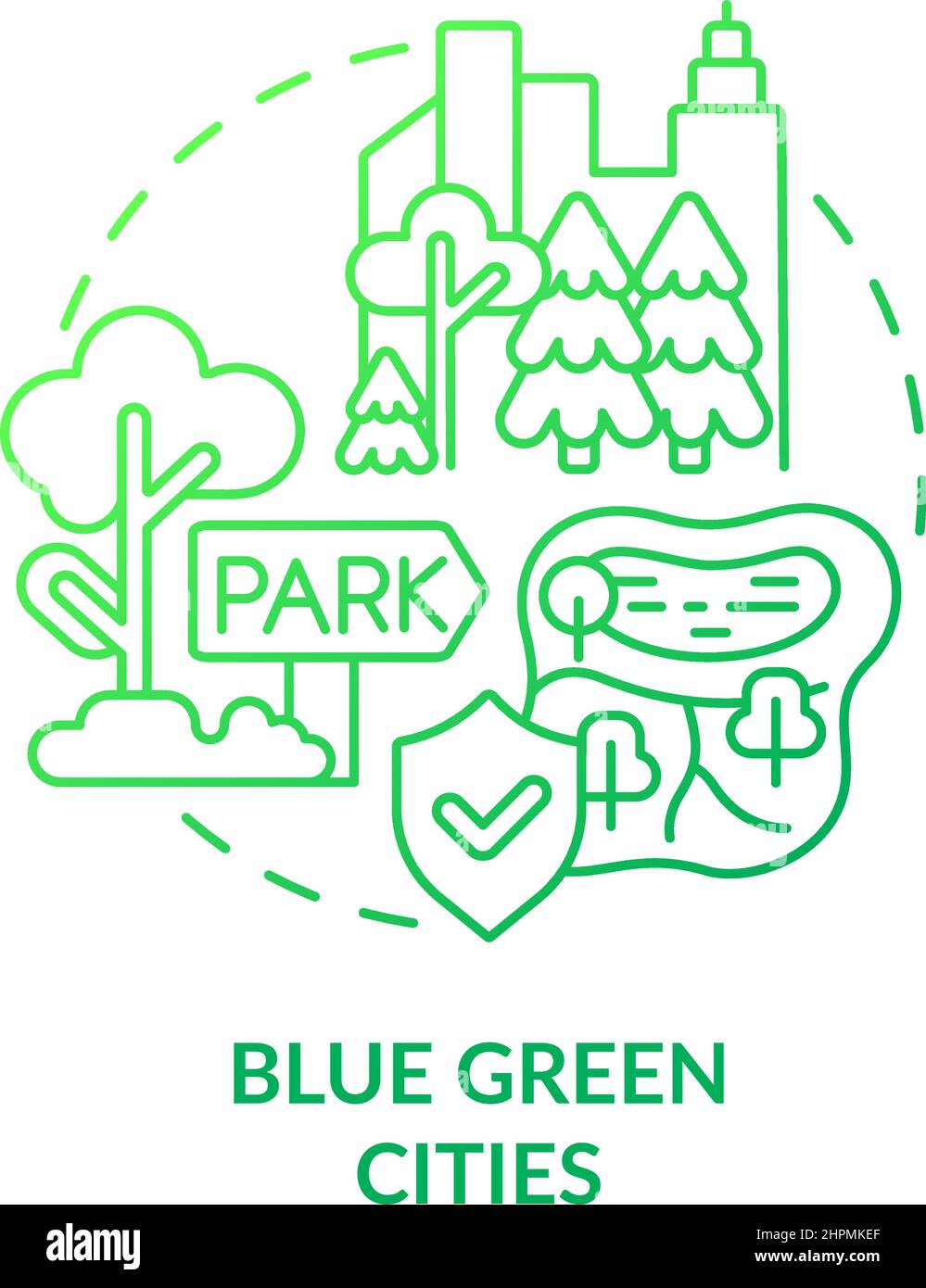 Blaugrüne Städte grünes Gradientenkonzept-Symbol Stock Vektor