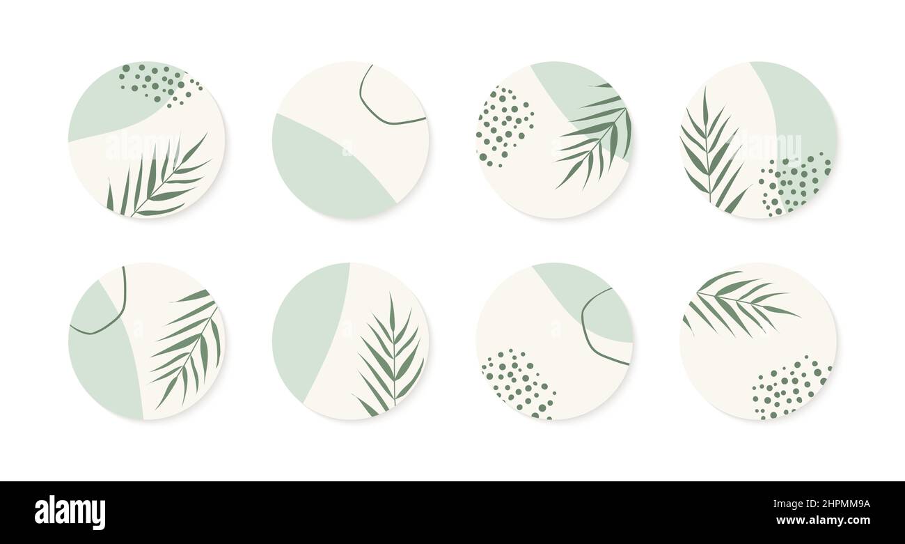 Vektor Highlight Story Cover-Symbole für instagram. Abstrakter Kreis mit  organisch grünen Hintergründen und Palmblättern für  Social-Media-Geschichten Stock-Vektorgrafik - Alamy