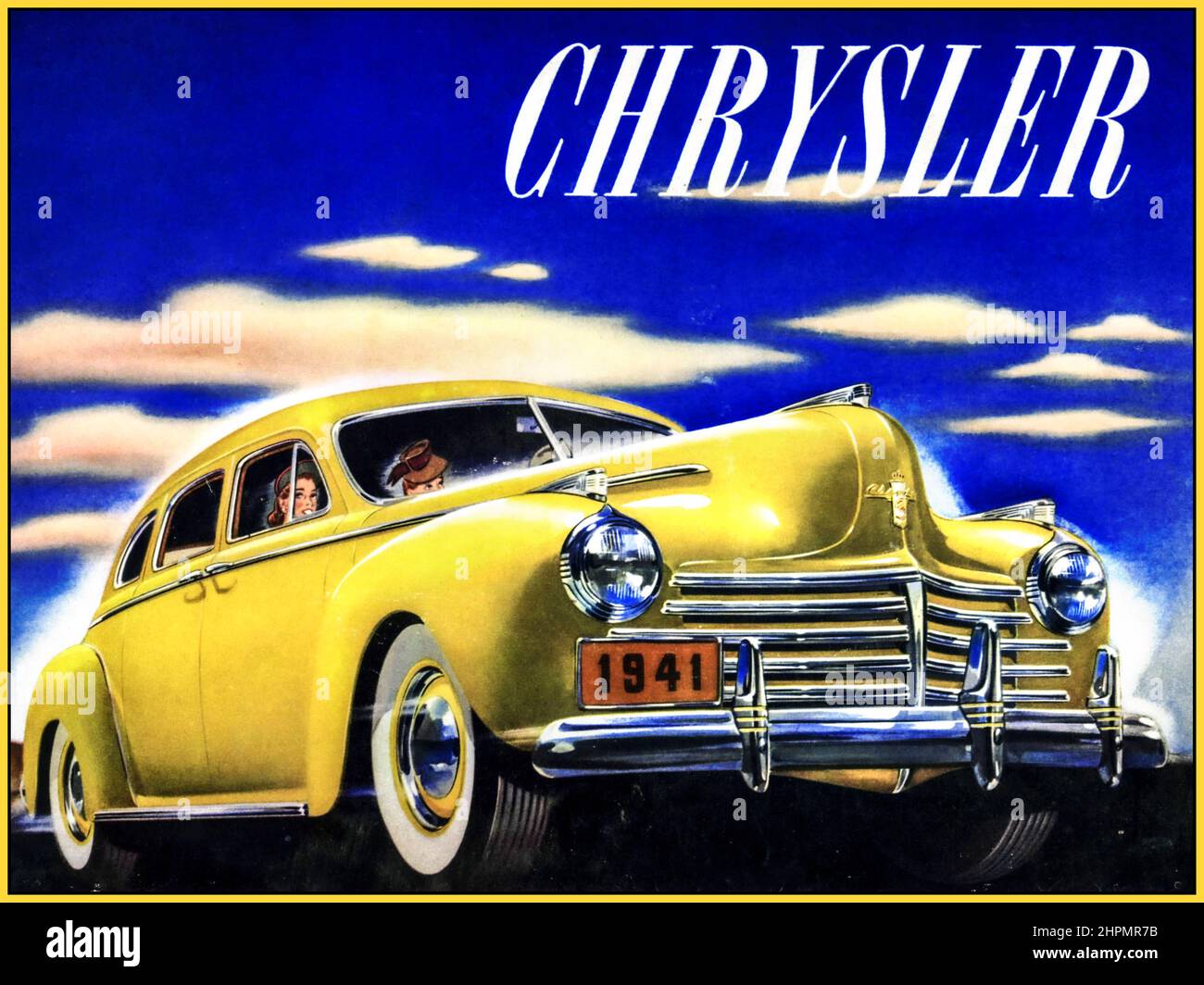 1941 Chrysler Limousine 6-Sitzer American Automobile Broschüre Illustration USA die Imperial Crown Series C-33 von 1941 blieb exklusiv und es gab Sondermodelle: 3-Gang-Schaltgetriebe mit Fluid Drive mit Overdrive Vacamatic 3-Gang-Halbautomatik Stockfoto