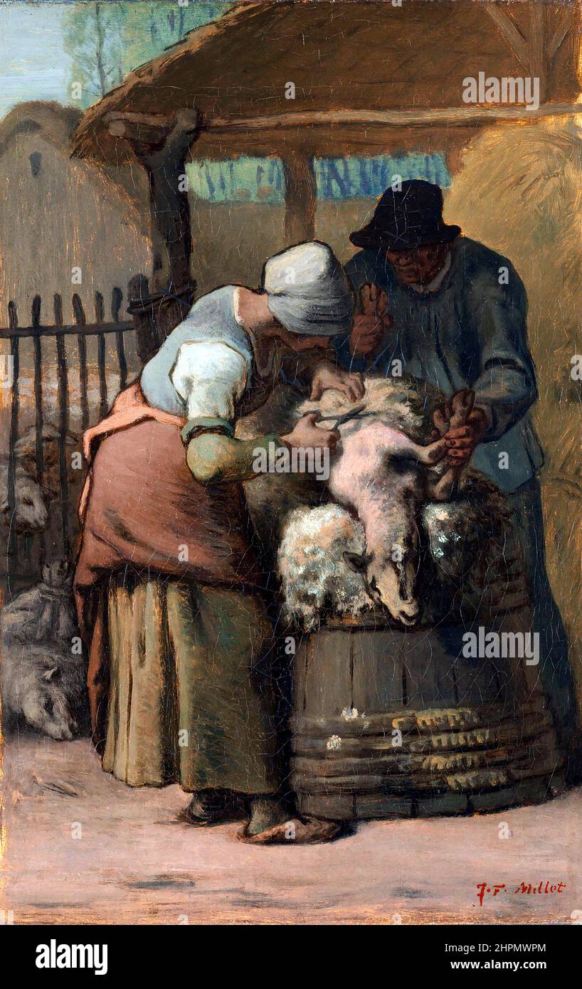 Die Schaffleier von Jean-Francois Millet (1814-1875), Öl auf Leinwand, c. 1857/61 Stockfoto