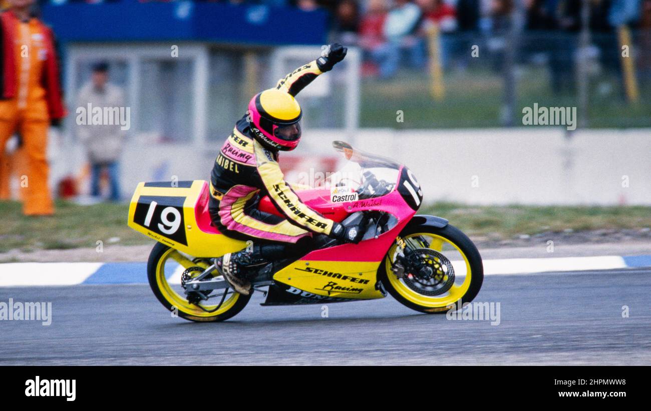 Alfred Waibel (DEU), Motorrad-Weltmeisterschaft 1991, großer Preis (GP) von Deutschland auf dem Hockenheimring am 26. Mai 1991, Honda 125 ccm. Stockfoto