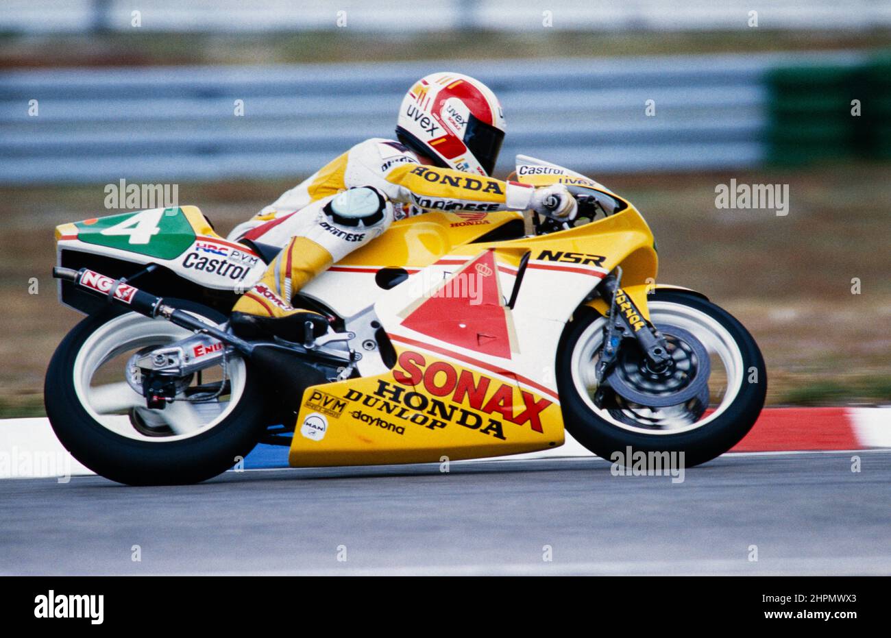 Helmut Bradl (DEU), Motorrad-Weltmeisterschaft 1991, großer Preis (GP) von Deutschland auf dem Hockenheimring am 26. Mai 1991, HB Team, Honda NSR 250 cc. Stockfoto