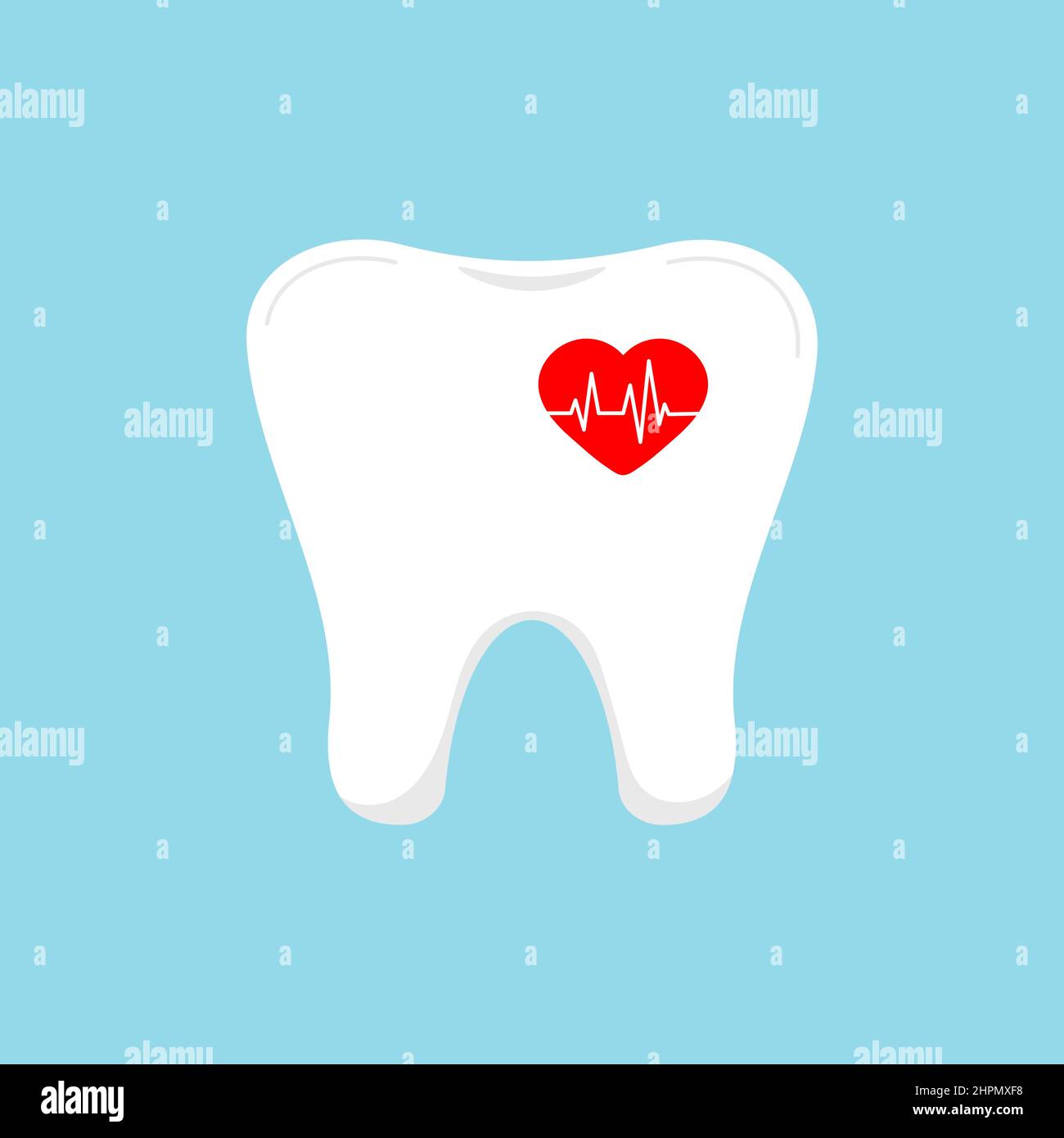 Zahn mit Herzschlag Zahnsymbol auf blauem Hintergrund isoliert. Stock Vektor